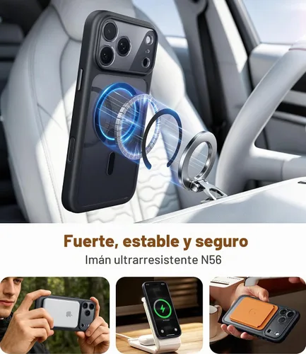 Vista 5 de JUESHITUO Funda magnética más fuerte a prueba de golpes para iPhone 18 Pro claro negro