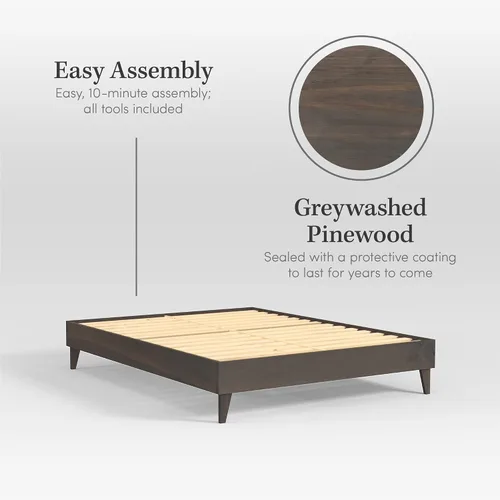 Vista 4 de Plataforma moderna para cama - Diseño de madera maciza - Fabricado en Estados Unidos - Fácil de armar, Madera, gris