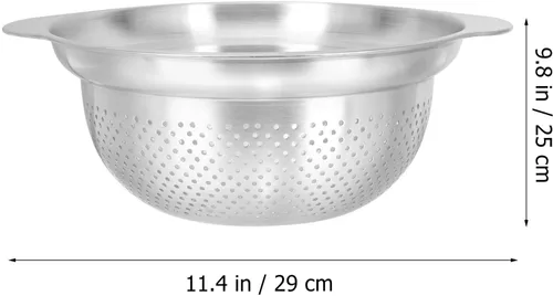 Vista 2 de BESPORTBLE Cuenco de acero inoxidable grueso multiusos con asas, para lavado de arroz y pasta, soporte estable para fregadero para verduras, frutas
