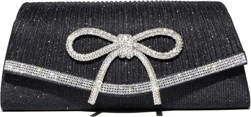 Vista 10 de Bolso de mano brillante con lazo para mujer, bolso de noche brillante con diamantes de imitación para baile de graduación, bolso de mano de boda