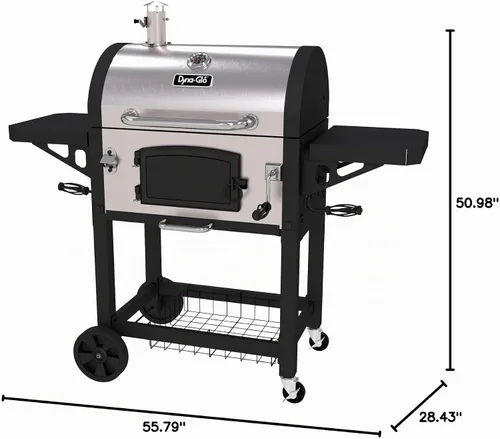 Vista 3 de Dyna-Glo asador de carbón de alta resistencia con puerta., L, Stainless
