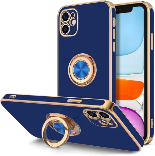 Vista 14 de Hython Funda para iPhone 11 con soporte de anillo [soporte de anillo giratorio de 360° con soporte magnético] [borde de oro rosa chapado en brillo]