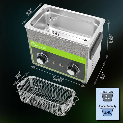 Vista 3 de ONEZILI Limpiador ultrasónico 3L, máquina de limpieza ultrasónica con transductores industriales, temporizador de 120 W, máquina de limpieza