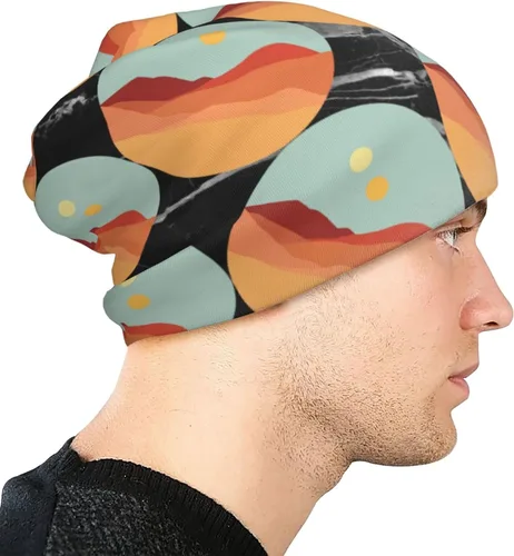 Vista 7 de RUAPIA-Two-Suns-Beanie-Hats, Slouchy Knit Hat Black Beanie Caps Winter Hat for Men Women