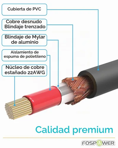 Vista 2 de FosPower Cable de subwoofer (6 pies) RCA a RCA Audio estéreo, macho a macho - Cable blindado doble Conector chapado en oro de 24 quilates