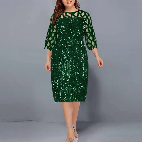 Vista 3 de Ruziyoog Vestido sexy de verano para mujer, talla grande, con lentejuelas, para fiesta, cóctel, noche, elegante, vestido de graduación, Arco iris