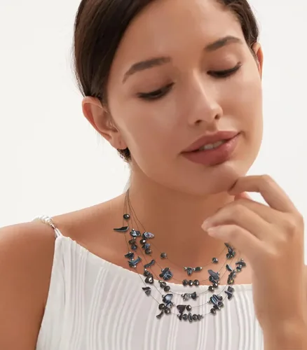 Vista 3 de Collar de cuentas de concha bohemia de varias capas para mujer, hebra de cristal colorida con cuentas plateadas, collares y aretes, disfraces