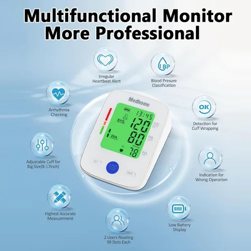Vista 4 de Medhome - Monitor de presión arterial para uso doméstico, parte superior del brazo, máquina de presión arterial superior del brazo
