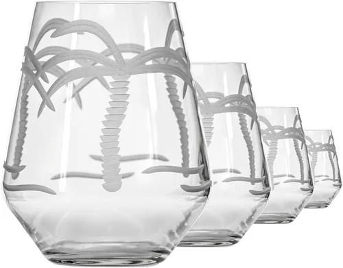 Vista 20 de Rolf Glass Copa de vino con globo de palmera, copas de vino tinto de 18 onzas, sin plomo, cristal grabado con rueda de diamante, diseño de palmera