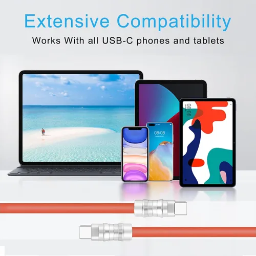 Vista 5 de WLGQ Geek - Cable de carga universal USB C a C de estilo industrial hecho a mano, material de silicona líquida agradable a la piel, cable de carga