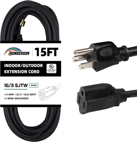 Vista 38 de Cable de Extensión HONDERSON, Certificación UL, Calibre 16, 1 Pie de Largo, Color Negro, 3 Puntas, Resistente, 16/3 SJTW, 13A, Cable de Energía