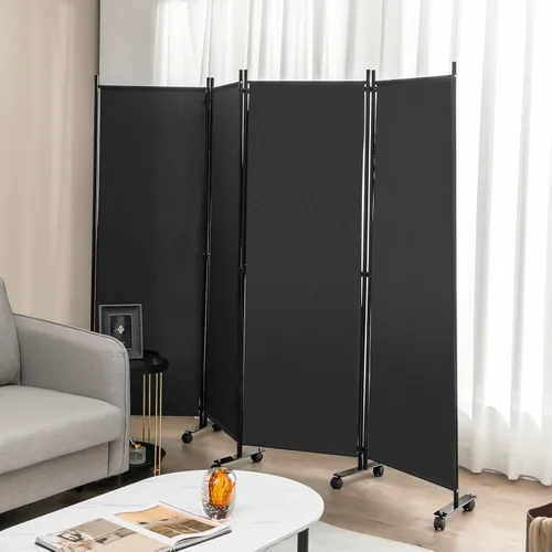 Vista 8 de Giantex Divisor de habitación de 4 paneles con rodillos gris: pantalla de privacidad plegable independiente de 5.7 pies, divisor de pared de 89