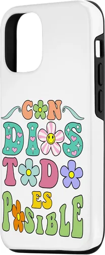 Vista 2 de Funda para iPhone 15 Con Dios Todo es Posible Camisa Cristiana Española para Mujer