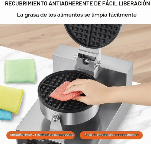 Vista 4 de VEVOR Gofrera Comercial, Máquina de Waffles Redonda de 1230W, Plancha de Waffles Belga Antiadherente de Acero Inoxidable con Control de Temperatura