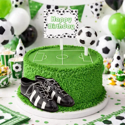 Vista 5 de Pelota de fútbol para fiesta de cumpleaños, decoración de tartas, mini zapatos de fútbol, tacos de fútbol y bandera