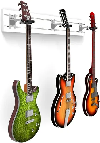 Vista 26 de DLDIRECT DiamondLife - Soporte de pared para guitarra color rojo cereza de 48 pulgadas, 3 perchas cromadas con bloqueo de seguridad acolchado