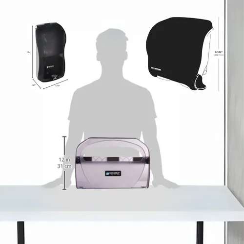 Vista 2 de San Jamar Clásico Perla Negra Set – Dispensador Híbrido de Jabón y Desinfectante (900 ml), Dispensador de Cubierta de Inodoro, y Dispensador