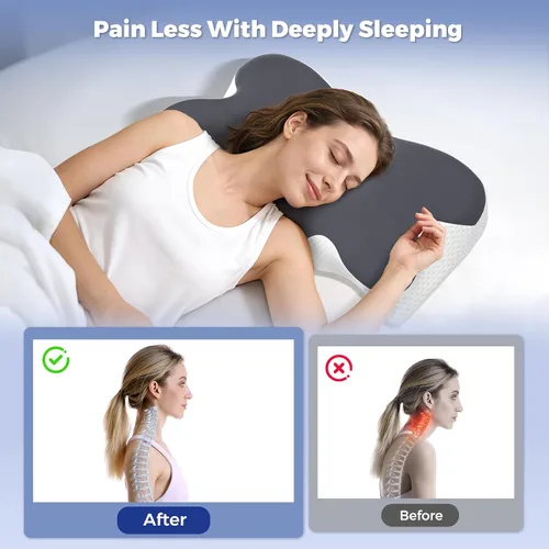 Vista 7 de Almohada cervical para aliviar el dolor de cuello, almohada cervical de espuma viscoelástica para dormir, almohada ortopédica de apoyo para el Gris
