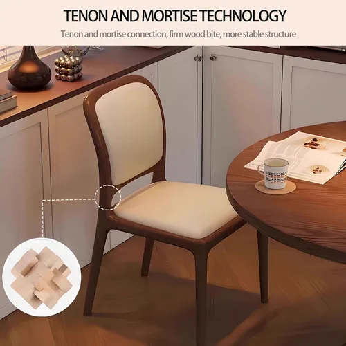Vista 5 de Sillas de comedor de madera sin brazos, sillas de cocina de comedor, silla de escritorio de cocina de nogal con soporte trasero, silla de Negro