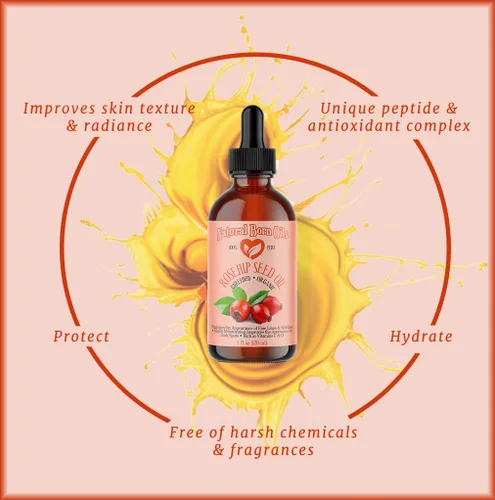 Vista 5 de Aceite de semilla de rosa mosqueta de 4 onzas, 100% puro y natural, prensado en frío, sin refinar, hidratante orgánico para piel y cabello, incluye