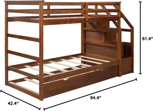 Vista 2 de Harper & Bright Designs Litera individual sobre cama individual con nido, marco de cama individual de madera sobre cama con cajones