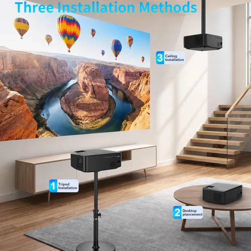 Vista 8 de Proyector grande ANSI 4500 con WiFi y Bluetooth, proyector de película de pantalla de 450 pulgadas con altavoz HIFI, proyectores 4K de alto brillo
