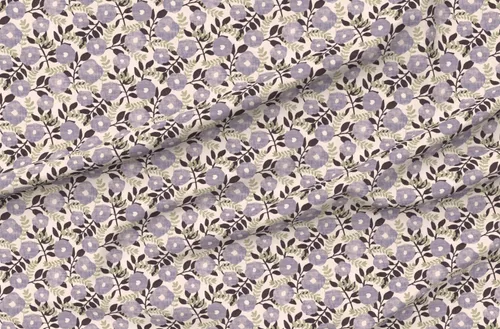 Vista 4 de Spoonflower Tela - Flores grises púrpuras hojas de lavanda beige crema naturaleza botánica imitación impresa en tela de gasa Fat Quarter - Costura