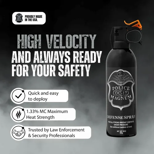 Vista 2 de Police Magnum Gran spray de pimienta para defensa personal – Táctica máxima fuerza seguridad y protección – Bote de fuego portátil negro – Fabricado