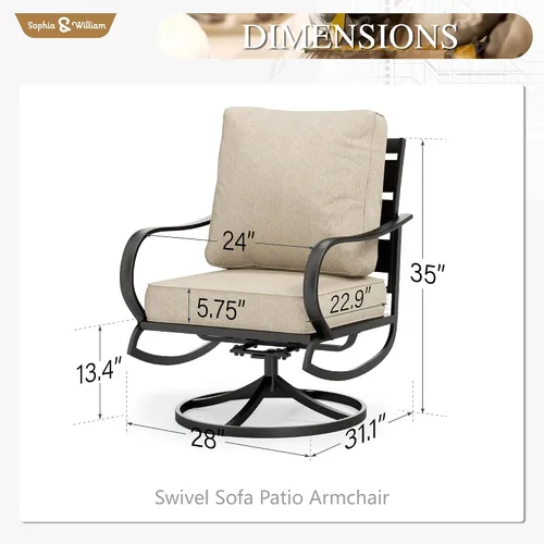 Vista 7 de Sophia & William - Juego de 2 piezas de muebles para patio, sofás metálicos, sillas con cojines para patio, sillones giratorios con funda extraíble