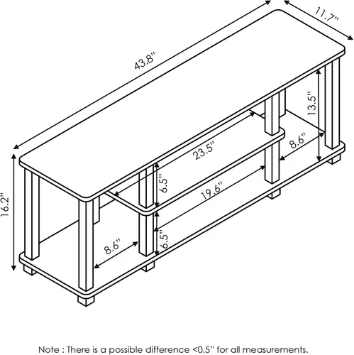 Vista 6 de Furinno Turn-N-Tube - Soporte para televisor de 3 niveles, 3D, sin herramientas, para televisores de hasta 50 pulgadas, con tubos cuadrados