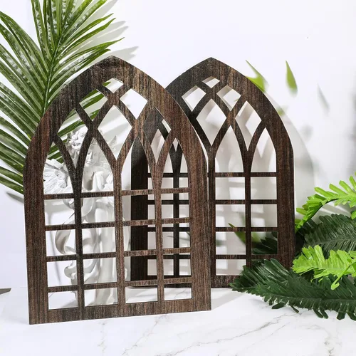 Vista 7 de Yulejo 2 marcos rústicos de ventana para decoración de pared, decoración de pared de granja de madera de 15.6 x 11 pulgadas, ventana de catedral