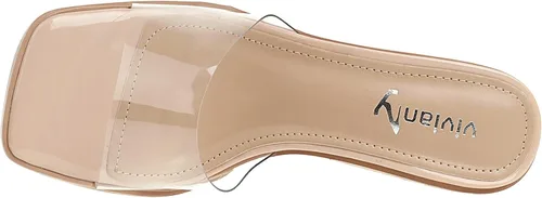 Vista 6 de vivianly Sandalias de tacón transparente para mujer, tacones gruesos transparentes, sin espalda, puntera abierta, sin cordones, zapatos de vestir
