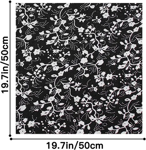 Vista 2 de Paquete de tela de algodón de bricolaje 19.7 x 19.7 pulgadas, 7 patrones diferentes, cuadrados de material de patchwork para coser acolchados, Negro