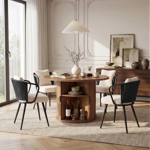 Vista 73 de Miereirl Moderno juego de comedor de 5 piezas para mesa redonda de madera de 4,31.5 pulgadas con estante de almacenamiento semiabierto y puerta