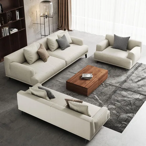 Vista 11 de Sofá modular de 3 plazas, moderno sofá modular de ocio, 82.6 pulgadas Wooden Frame, Metal Legs, Soft Cotton-Linen Fabric, Easy to Install