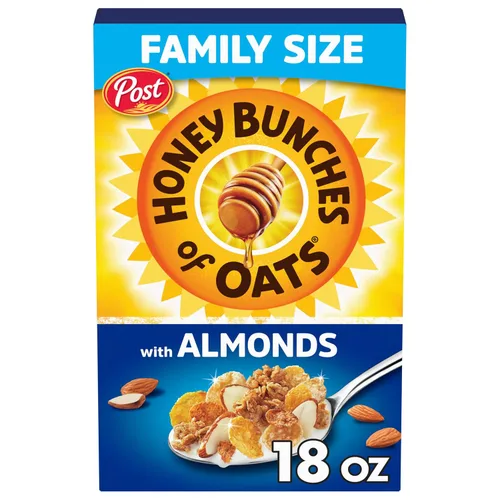 Vista 12 de Cereal Honey Bunches of Oats Honey Roasted. Racimos de avena y granola, taza de cereales individual, desayuno sobre la marcha