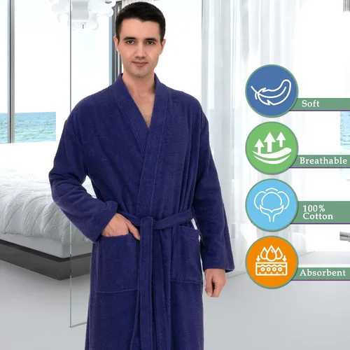 Vista 5 de TowelSelections Bata para hombre. Bata tipo kimono, de algodón con bucles turco, hecha en Turquía.