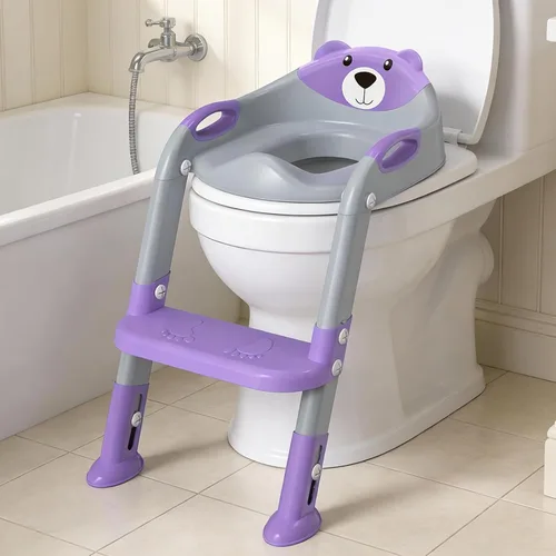Vista 14 de SKYROKU - Asiento de entrenamiento para ir al baño, con escalera, para niños y niñas, cómodo y seguro con almohadillas antideslizantes