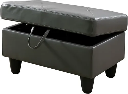 Vista 4 de Reposapiés rectangular de piel sintética con almacenamiento para sala de estar y dormitorio (negro)