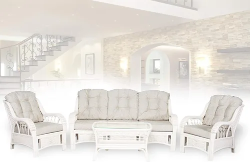 Vista 5 de Alexa Living - Sillón de mimbre de ratán natural, diseño hecho a mano con cojín (blanco)