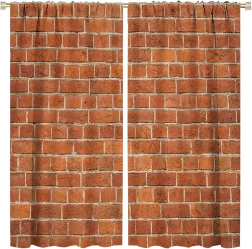 Vista 14 de Cortinas opacas para pared de ladrillo, rústicas, para pared de ladrillo, naranja y rojo, impresión artística para sala de estar, dormitorio