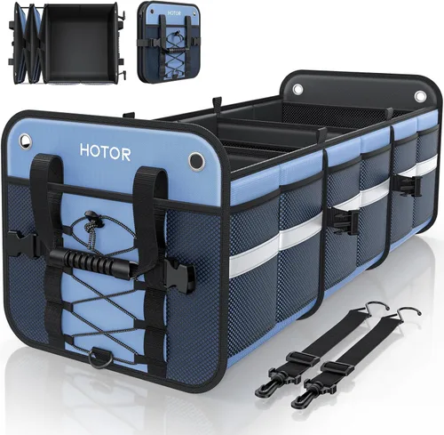Vista 11 de HOTOR Organizador de maletero para SUV – Caja de almacenamiento de coche con tiras reflectantes, organizador plegable de coche con gran capacidad