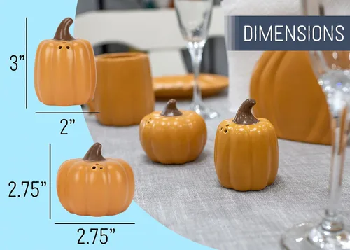 Vista 2 de Nat & Jules - Mini salero y pimentero de cerámica con forma de calabaza de 3 pulgadas, perfecto para Acción de Gracias, Halloween y decoración
