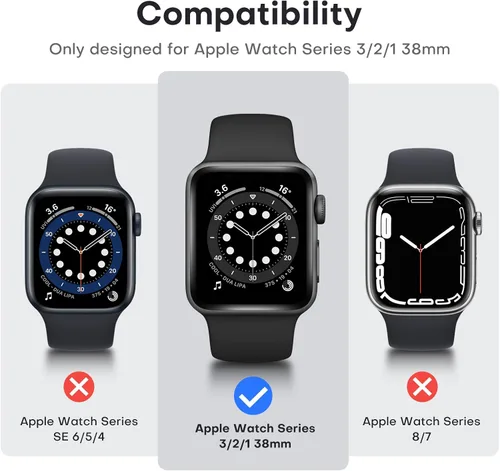 Vista 7 de TAURI - Juego de 2 carcasas rígidas compatible con Apple Watch Series 3, 2, 1 1.496 in (38mm), protector de pantalla integrado de cristal templado