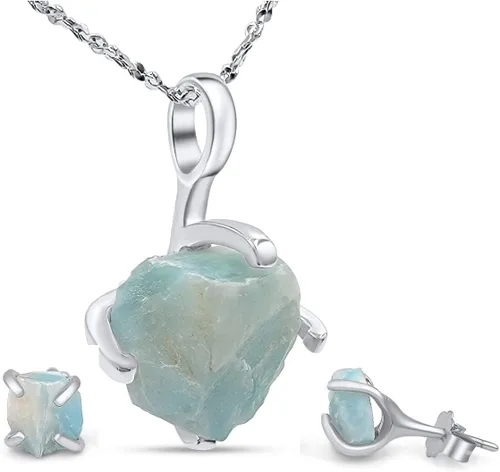 Vista 26 de Juego de joyas de piedras preciosas crudas reales con plata de ley 925 chapada en oro real, collar y aretes de piedra natal, regalo para ella por
