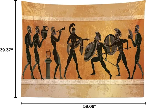 Vista 8 de Telón de fondo de tela de 5 x 3 pies, fondo de guerrero de la antigua Grecia antigua, mitología griega, figura negra, figuras de guerreros