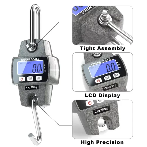 Vista 3 de Báscula digital portátil de 661.4 lbs con ganchos, báscula de juego de alta precisión, báscula electrónica resistente para colgar en granja, caza