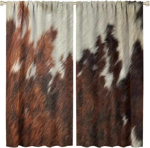 Vista 14 de Cortina opaca de vaca, estampado de animales, azteca occidental, rústica, granja, granja, bolsillo para barra, cortina para dormitorio, sala