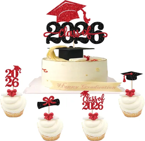 Vista 15 de Paquete de 24 adornos de graduación 3D 2024 para cupcakes 2024 con borlas doradas para fiestas temáticas de graduación 2024, suministros