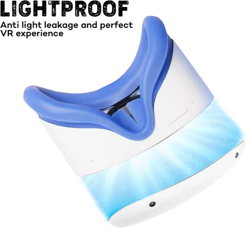Vista 6 de VR Silicone Cover for Oculus Quest 2 - Washable Sweat-Proof Anti-Leakage Light Blocking (Blue)